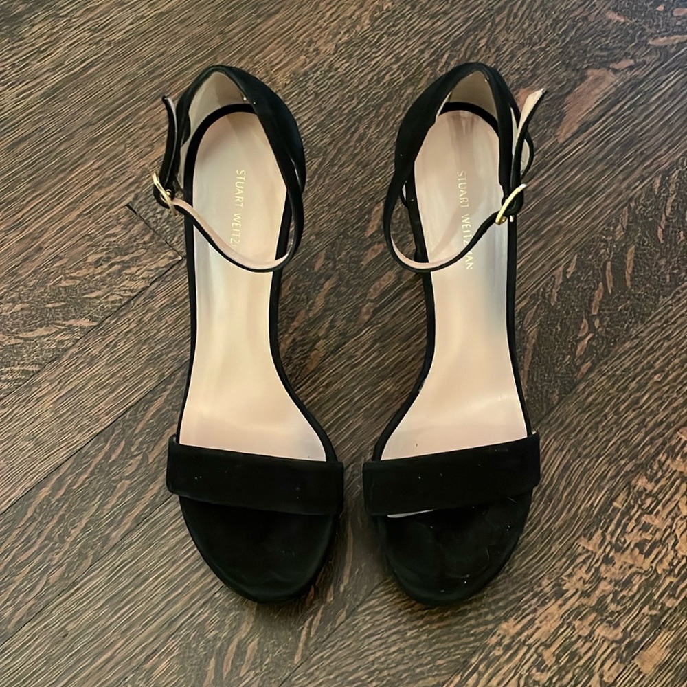 Black suede Stuart Weitzman platform sandals 8.5, good condition